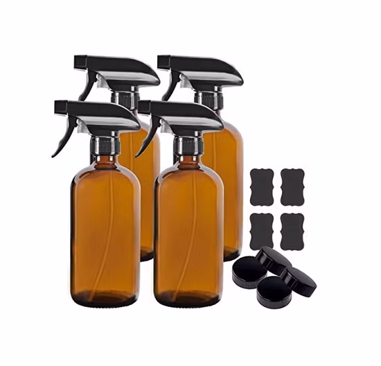 Garrafa de spray de vidro redonda Boston transparente azul 16 onças por atacado com pulverizador de gatilho